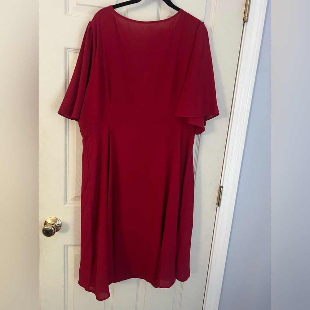 Shein Curve Red A-Line Flutter Sleeve V-Neck Dress 2XL - Picture 2 of 8